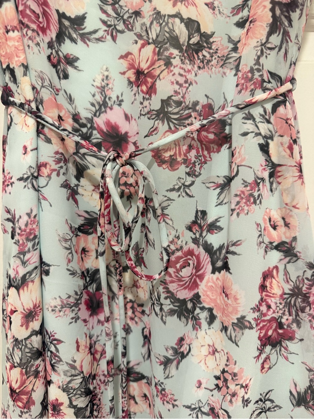 Pink Lily Light Blue Floral Midi Dress with Pink Rose Print - Picture 3 of 9